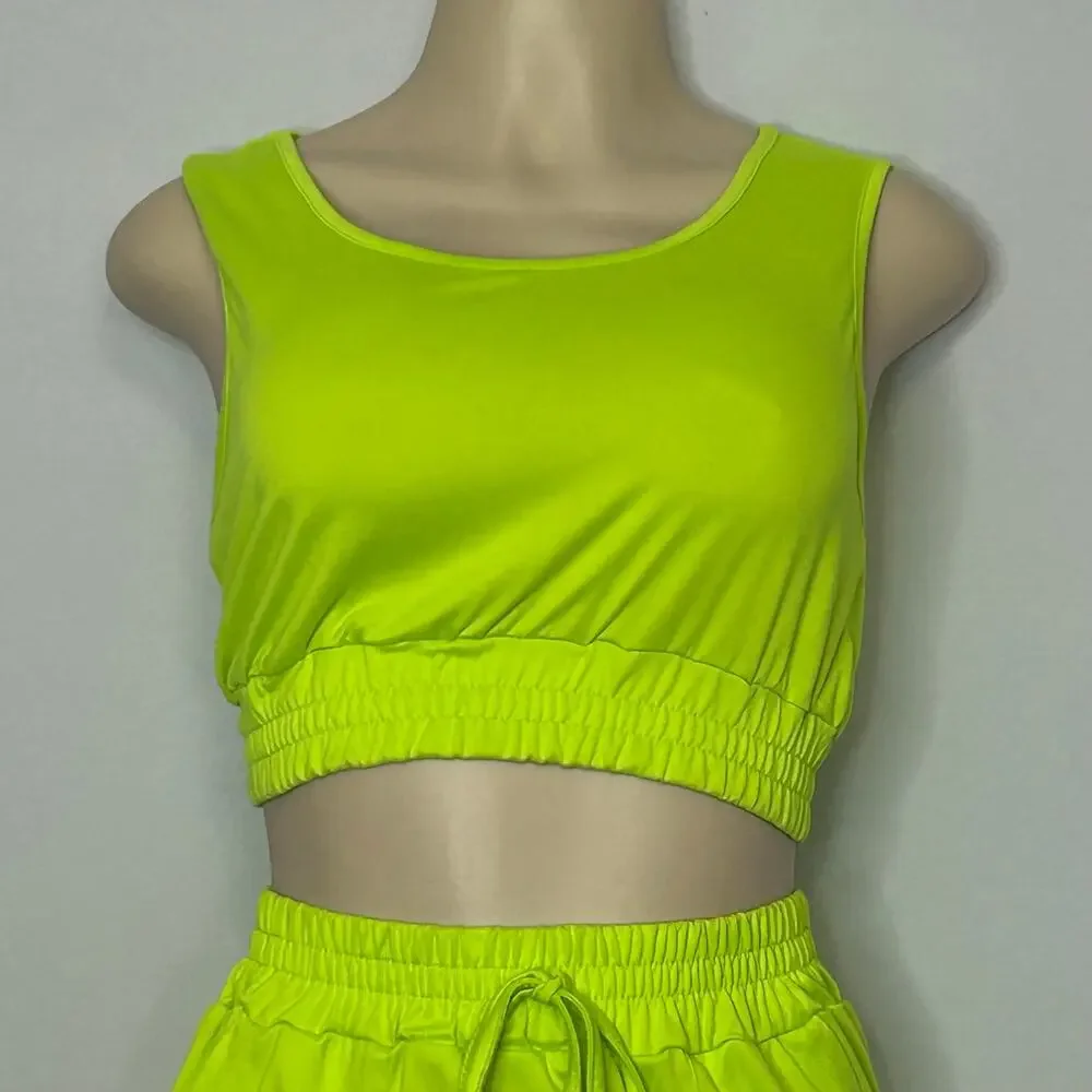 SHEIN Neon Lime Green Two-Piece Crop Top & Midi Skirt Set Women’s Size Small